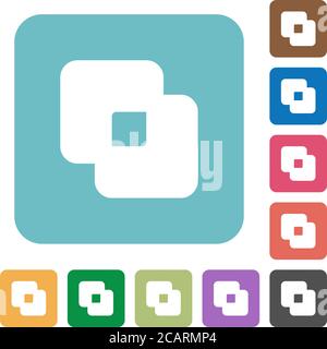 Exclude shapes white flat icons on color rounded square backgrounds Stock Vector