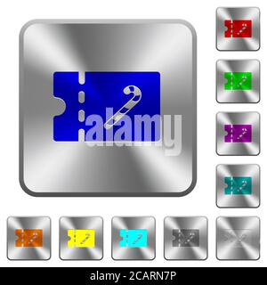 Sweet shop discount coupon engraved icons on rounded square glossy steel buttons Stock Vector