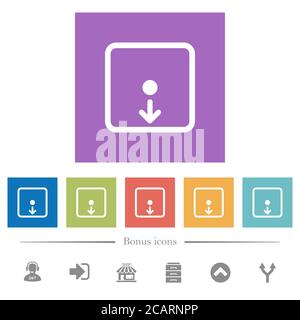 Move object down flat white icons in square backgrounds. 6 bonus icons included. Stock Vector