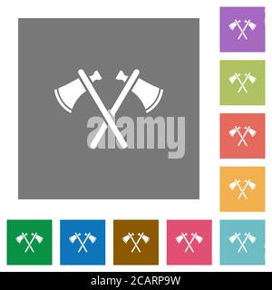 Two tomahawks flat icons on simple color square backgrounds Stock Vector