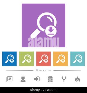 Download search results flat white icons in square backgrounds. 6 bonus icons included. Stock Vector