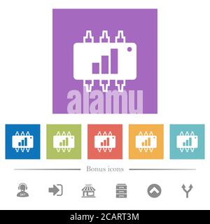 Hardware acceleration flat white icons in square backgrounds. 6 bonus icons included. Stock Vector