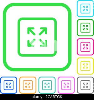 Enlarge object vivid colored flat icons in curved borders on white background Stock Vector
