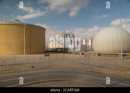 Digesters and methane tanks at the As-Samra waste water treatment plant in Zarqa, Jordan. Stock Photo