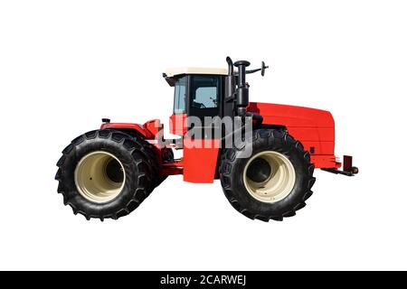 Red wheeled agricultural tractor isolated on white background Stock ...