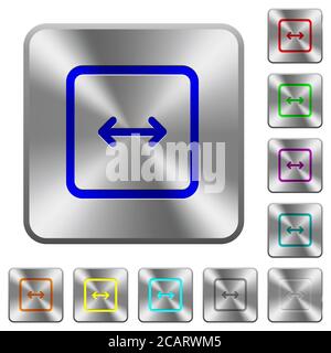 Adjust object width engraved icons on rounded square glossy steel buttons Stock Vector
