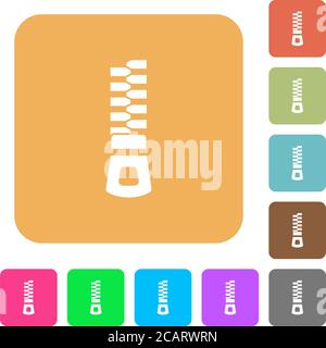 Vertical zipper flat icons on rounded square vivid color backgrounds. Stock Vector