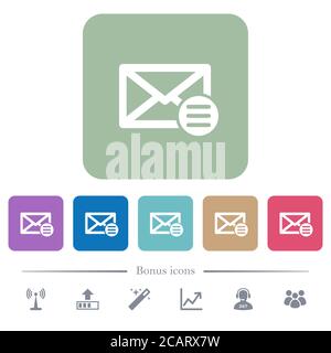 Mail options white flat icons on color rounded square backgrounds. 6 bonus icons included Stock Vector