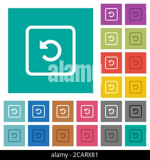 Rotate object left multi colored flat icons on plain square backgrounds. Included white and darker icon variations for hover or active effects. Stock Vector