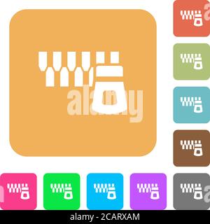 Horizontal zipper flat icons on rounded square vivid color backgrounds. Stock Vector