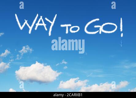 way to go! written in the sky with contrails Stock Photo