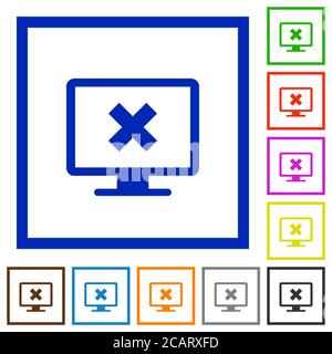 Cancel display settings flat color icons in square frames on white background Stock Vector