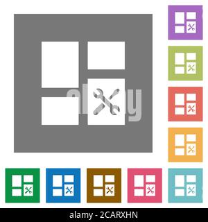 Dashboard tools flat icons on simple color square backgrounds Stock Vector