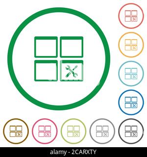Dashboard tools flat color icons in round outlines on white background Stock Vector
