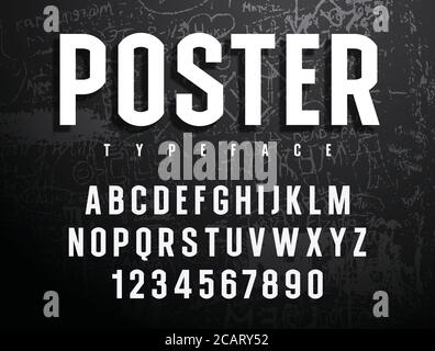 Poster bold compact alphabet on grunge background Stock Vector