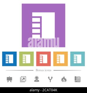 Vertical tabbed layout active flat white icons in square backgrounds. 6 bonus icons included. Stock Vector
