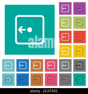 Move object left multi colored flat icons on plain square backgrounds. Included white and darker icon variations for hover or active effects. Stock Vector