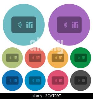NFC chip card darker flat icons on color round background Stock Vector