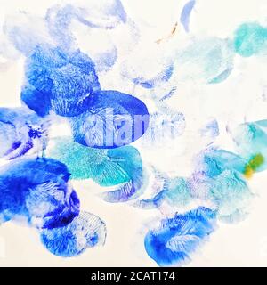 Blue and green imprints of fingers for abstract background. Watercolor stains for poster and card decoration. Stock Vector