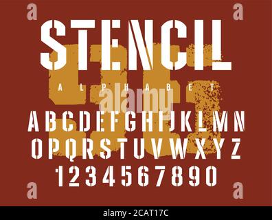 Stencil sans serif font. Stencil-plate alphabet in military style. Vectors Stock Vector