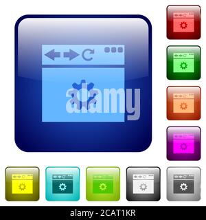 Browser settings icons in rounded square color glossy button set Stock Vector