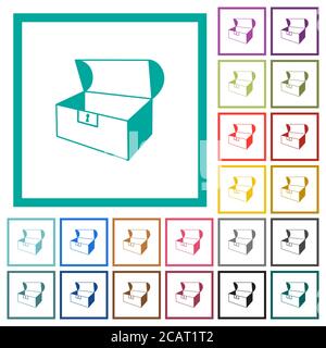 Empty open coffer flat color icons with quadrant frames on white background Stock Vector