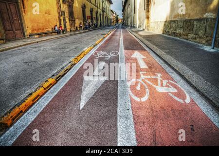 bike lane in Florence in hdr tone mapping effect Stock Photo