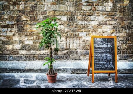 restaurant menu written on a blasck board in Florence, Italy Stock Photo