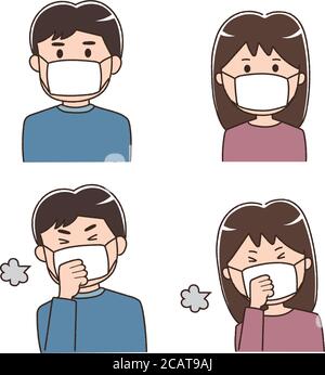 Man and woman wearing a medical face mask to prevent coronavirus or another type of virus. Vector illustration isolated on white background. Stock Vector