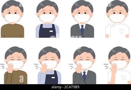 Group of middle-aged men wearing masks to prevent disease. Vector illustration isolated on white background. Stock Vector