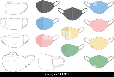 Set of protective medical masks. Vector illustration isolated on white background. Stock Vector