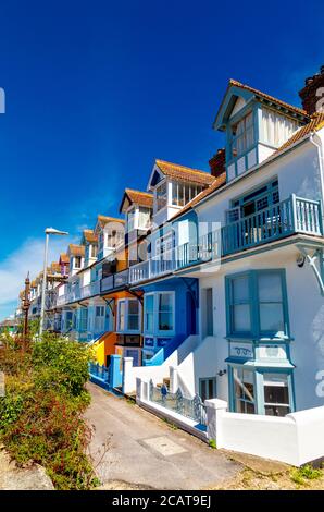 Row of cottages facing the seaside in Whitstable, Kent, UK Stock Photo