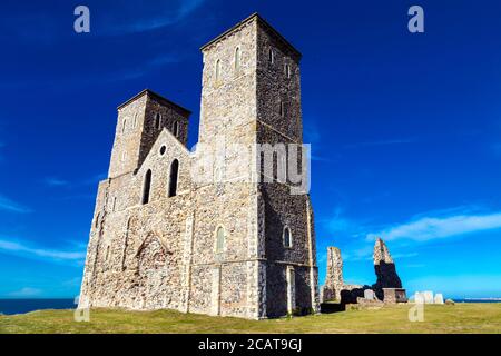 Medieval Reculver Towers and Roman Fort (St Mary's Church), Kent, UK Stock Photo