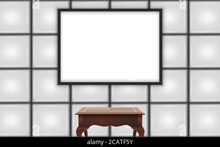 picture frame with wooden table in the white room Stock Vector