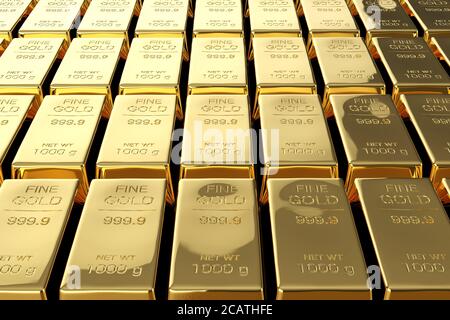 3d rendering shiny bullion or gold bars background Stock Photo