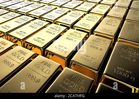 3d rendering shiny bullion or gold bars background Stock Photo
