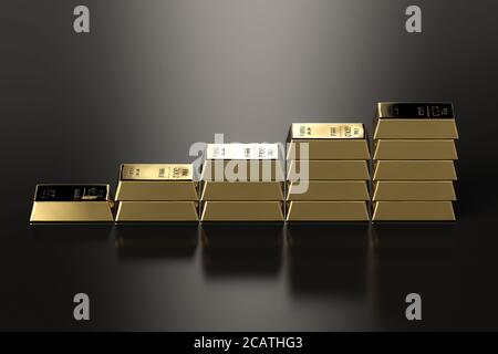 3d rendering stack of gold bullion high up as gold price rising Stock Photo