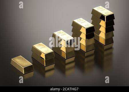3d rendering stack of gold bullion high up as gold price rising Stock Photo
