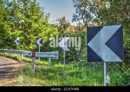 curve sign on a country road Stock Photo