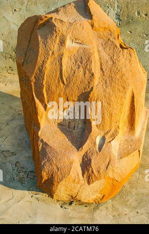 Egypt, Nile Delta, Tanis, artifacts displayed near the mission house : Part of a statue. Stock Photo