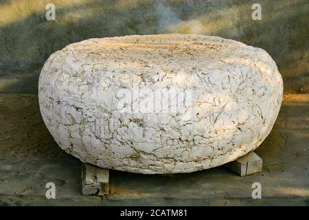 Egypt, Nile Delta, Tanis, artifacts displayed near the mission house : Part of a column. Stock Photo