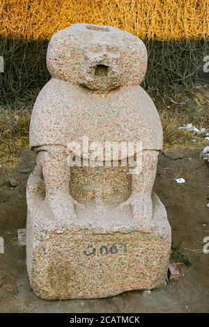 Egypt, Nile Delta, Tanis, artifacts displayed near the mission house : Statue of a baboon. Stock Photo