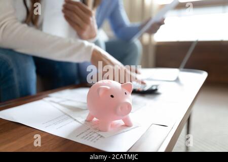 Young family couple managing financial monthly budget. Stock Photo