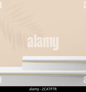 White and Gold Marble Podium Display Composition. Abstract Background for Product Presentation. 3d geometric shapes. Vector Illustration Stock Photo