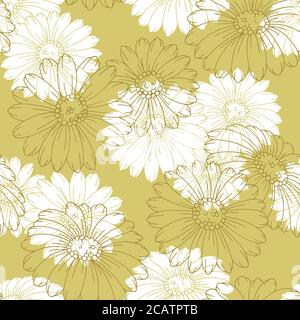 Chamomile flower graphic color seamless pattern background sketch illustration vector Stock Vector