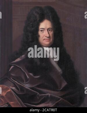 Portrait of Gottfried Wilhelm Leibniz by Bernhard Christoph Francke oil on canvas. Gottfried Wilhelm (von) Leibniz (sometimes spelled Leibnitz) (1 July 1646 [O.S. 21 June] – 14 November 1716) was a prominent German polymath and one of the most important logicians, mathematicians and natural philosophers of the Enlightenment. As a representative of the seventeenth-century tradition of rationalism, Leibniz developed, as his most prominent accomplishment, the ideas of differential and integral calculus, independently of Isaac Newton's contemporaneous developments Stock Photo