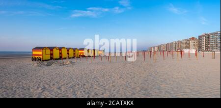 Vintage beach huts along the North Sea coast in Belgium Stock Photo