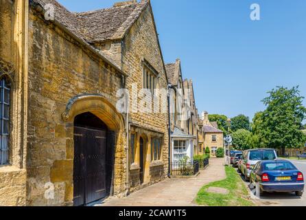 Picturesque roadside traditional Cotswold Stone cottages and buildings in Chipping Campden, a small market town in the Cotswolds in Gloucestershire