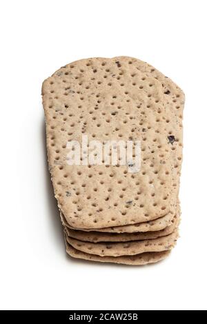 Wheat  flatbreads with pitted black olives isolated on white Stock Photo