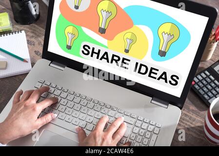 Share ideas concept shown on a laptop screen Stock Photo